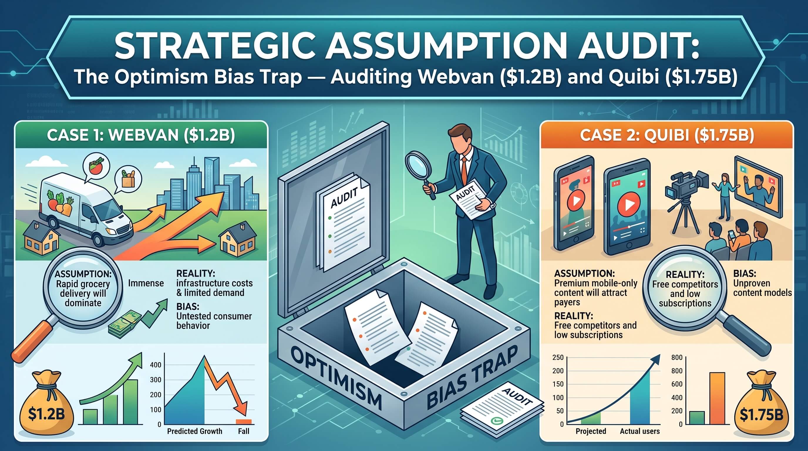 The Optimism Bias Trap: Webvan and Quibi strategic decision assessment and load-bearing assumption stress test